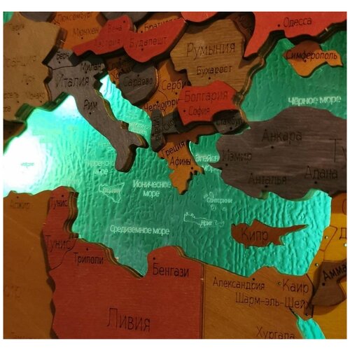 Подложка из оргстекла для карты мира 130х70 с морями и островами/подложка для настенной карты/подложка для интерьерной карты/Rezlazer