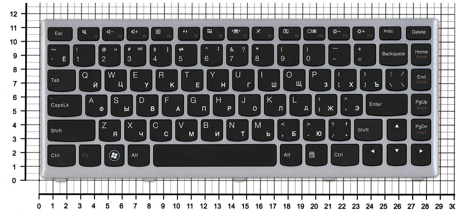 Клавиатура для ноутбука Lenovo NSK-BCDSQ 01 черная с серебристой рамкой