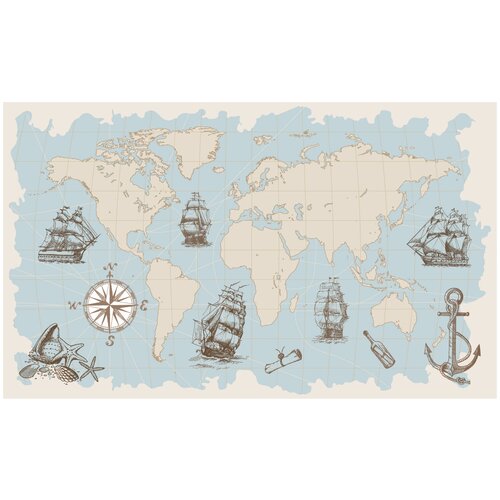 Фотообои Уютная стена Нарисованная карта мира в винтажном стиле 450х270 см Виниловые Бесшовные (единым полотном)