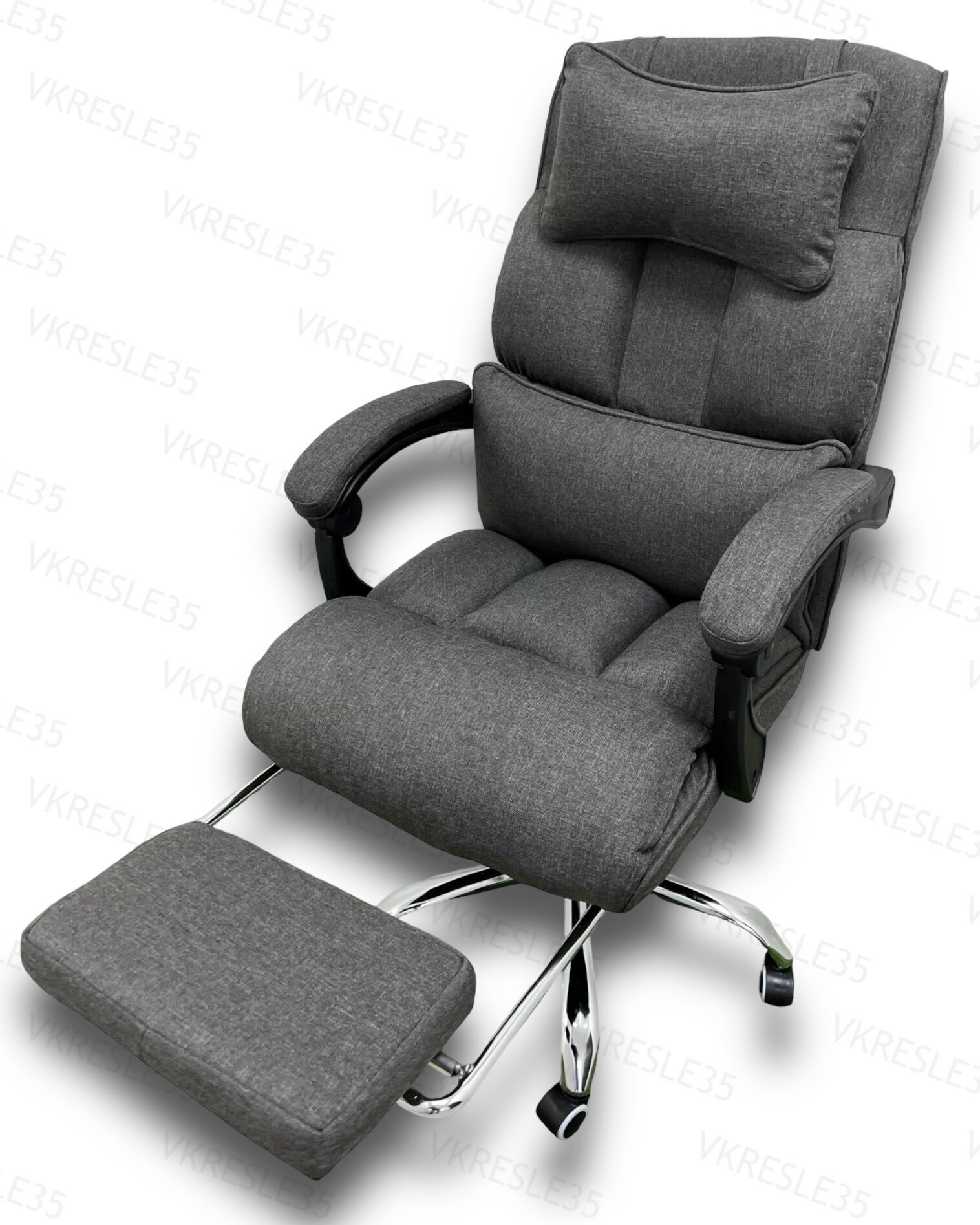 Компьютерное кресло - Кресло Руководителя, функция Вибромассажа , Тканевое, с подставкой для ног, цвет Темно-Серый