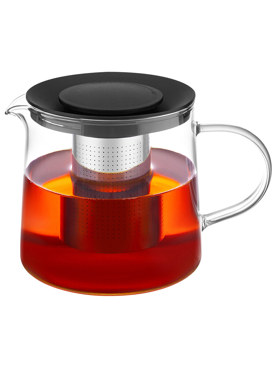 фото Чайник заварочный 1 л Elan Gallery Хай-Тек, 18х12,5х12,5 см, с металлическим ситом и пластиковой крышкой, стеклянный