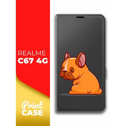 Чехол на Realme C67 4G (Реалми С67 4г) черный книжка эко-кожа подставка отделением для карт и магнитами Book case, Miuko (принт) Бульдог чехол на realme c67 4g реалми с67 4г черный книжка эко кожа подставка отделением для карт и магнитами book case miuko принт мишка гитара