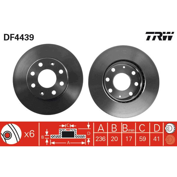 Диск тормозной для автомобиля Chevrolet Daewoo, TRW DF4439 (1 шт.)