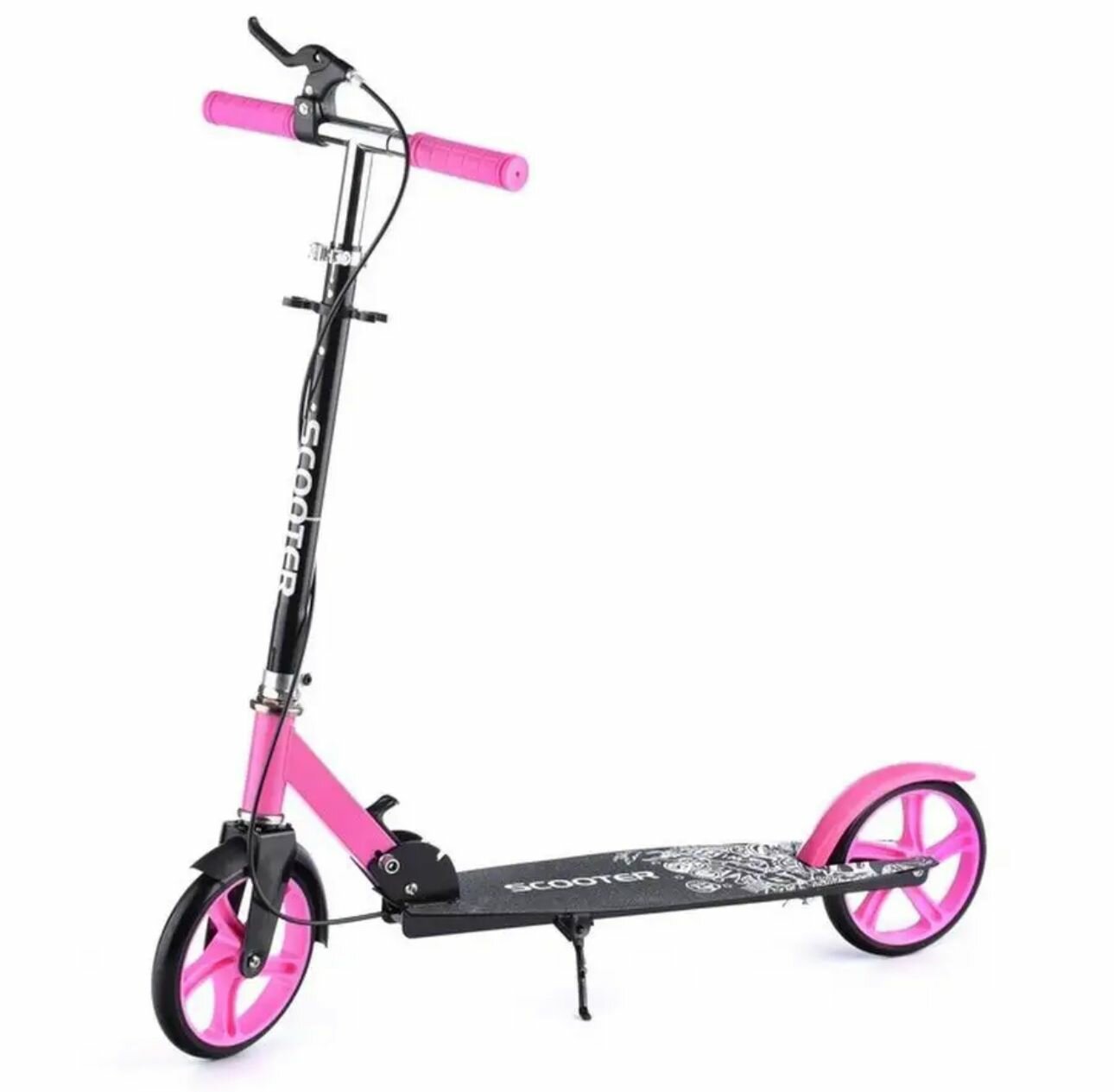 Двухколесный самокат Scooter с ручным тормозом, колеса 200мм, складной, от 7 лет, розовый — фото 1