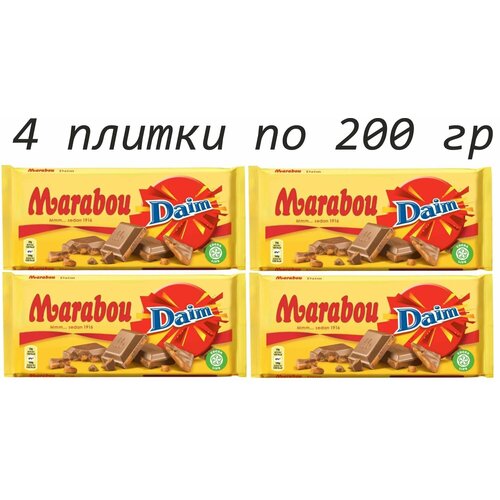 4 плитки по 200 гр. Молочный шоколад с кусочками карамели Marabou Daim, 800 гр