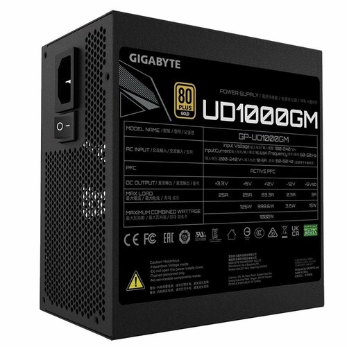 Блок питания Gigabyte ATX 1000W GP-UD1000GM 80+ gold (24+4+4pin) APFC 120mm fan 8xSATA Cab Manag RTL