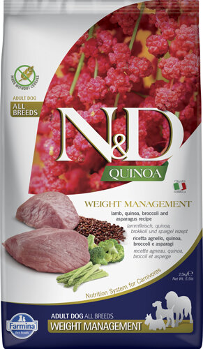 Фармина 35585 N&D QUINOA Weight Management корм беззерновой для собак для контроля веса Ягненок с Киноа 2,5кг