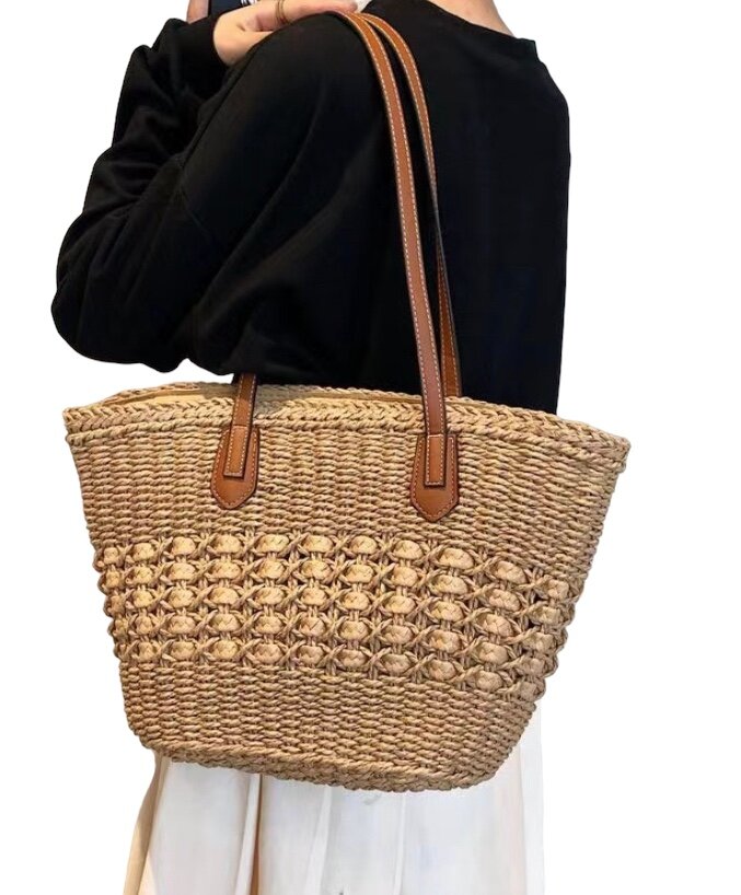 фото Женская плетеная сумка/Трендовая плетеная сумка на плечо/Летняя плетенная сумка для женщин