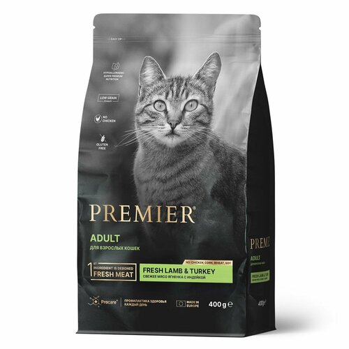 Сухой корм Premier Cat Lamb&Turkey ADULT Свежее мясо ягненка с индейкой для кошек, 400 г * 2 шт