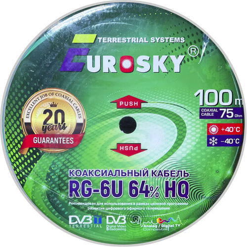 Кабель антенный RG-6U Eurosky Цена за 1 метр 266₽