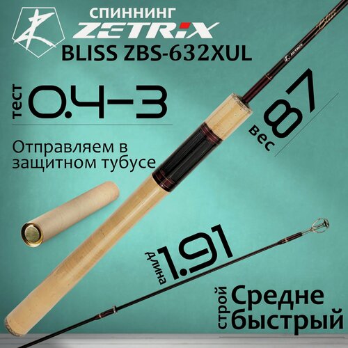 Изображение товара Спиннинг для рыбалки Zetrix BLISS ZBS-632XUL 1.91м 0.4-3гр, штекерный