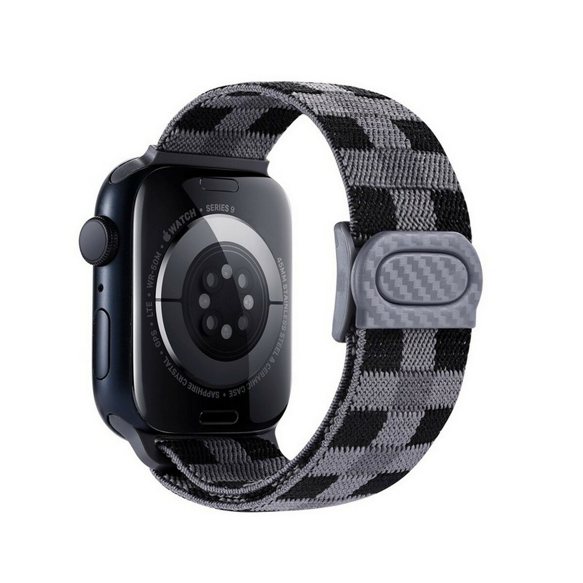 Ремешок c карбоновой застежкой для часов Apple Watch Series 1-10 и Ultra 42/44/45/49 мм, 19 серый в клетку