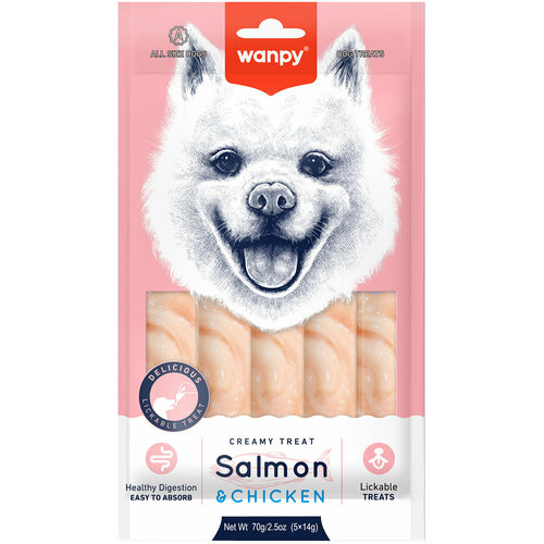 фото Лакомство wanpy dog для собак нежное пюре с лососем и курицей 70 гр 14 гр х 5 шт