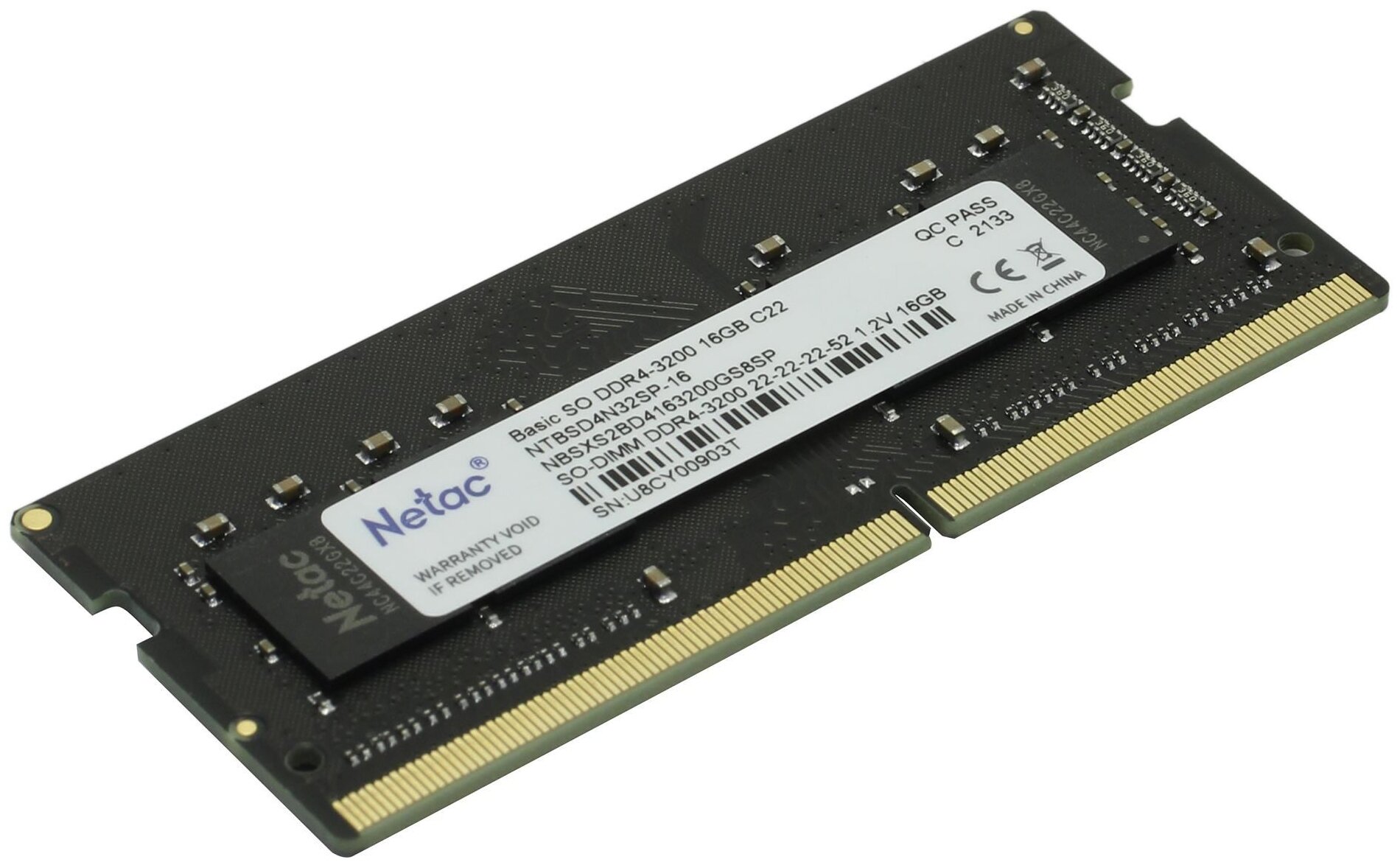 Оперативная память Netac NTBSD4N32SP-16, SODIMM, 16GB, DDR4, 3200MHz, CL22, черная