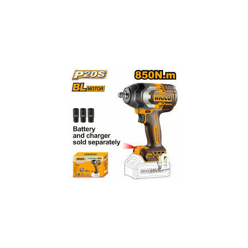 Аккумуляторный бесщеточный ударный гайковерт INGCO CIWLI20851 INDUSTRIAL 20 В 12 850 Нм 14640₽