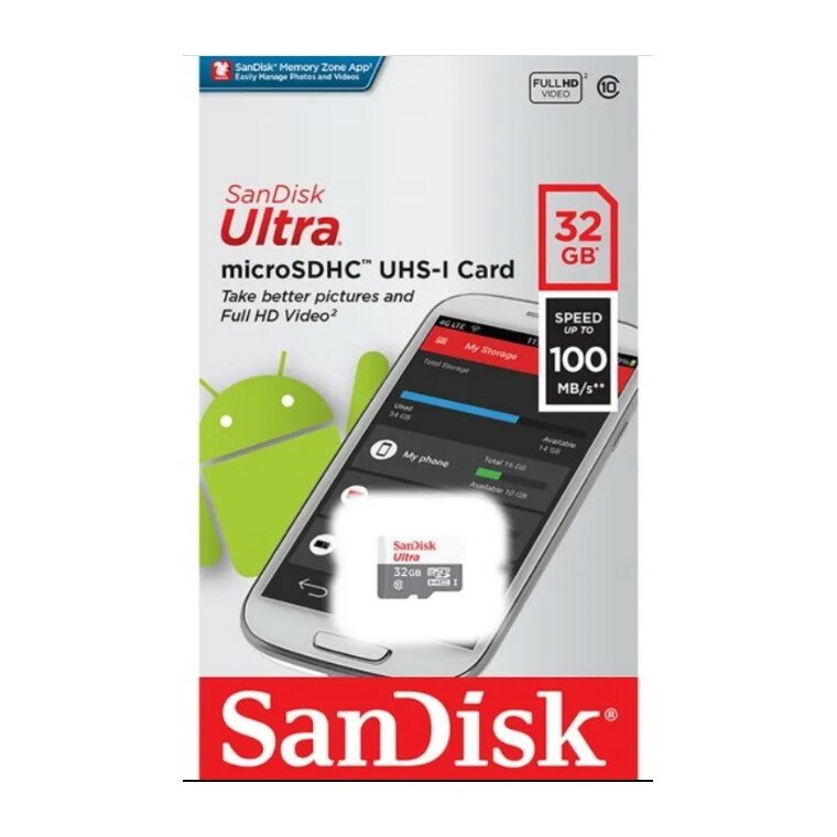 Карта памяти MicroSD 32Гб SanDisk SDSQUNR-032G-GN3MN