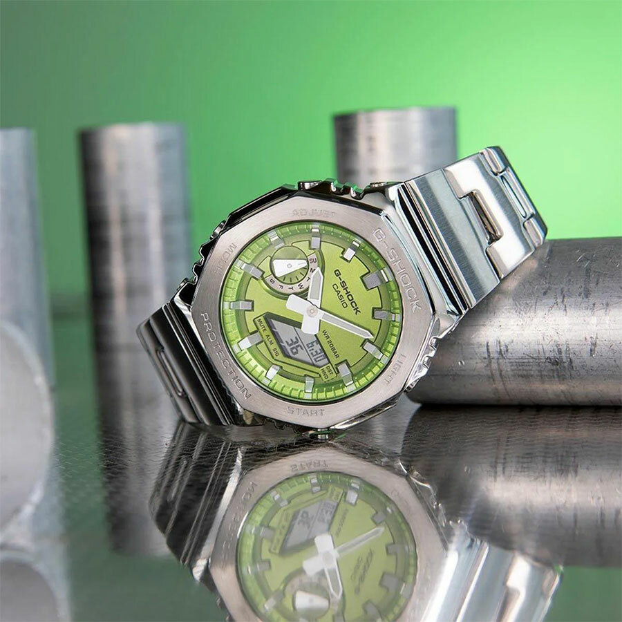 Наручные часы CASIO G-Shock, серебряный, зеленый — фото 1