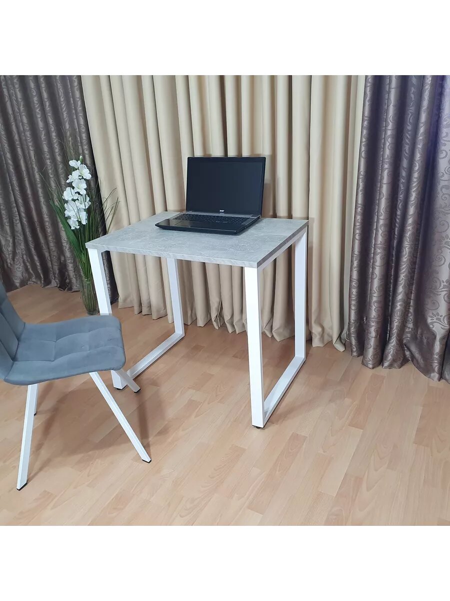 Стол игровой лофт бетон светлый 80*60 см. Белые ножки