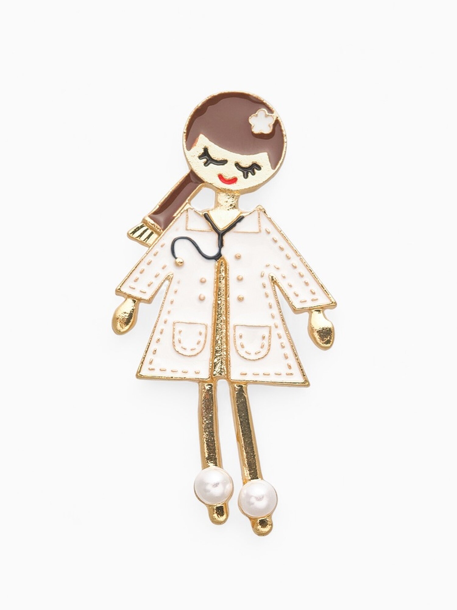 Брошь Queen Fair эмаль 1 шт. коричневый белый золотой