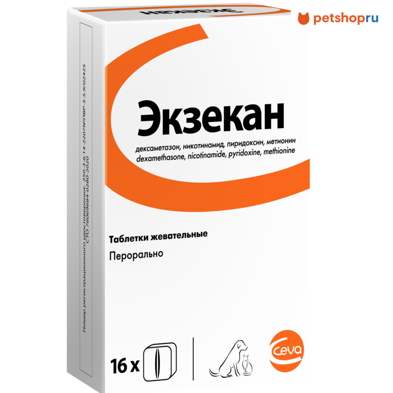 Ветеринарный препарат Ceva Экзекан от аллергии, для собак и кошек, таблетки, 16 шт.