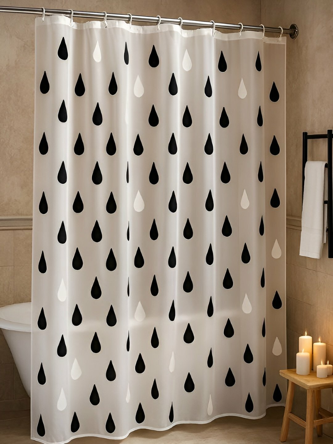 Штора для ванной и душа, водоотталкивающая, с кольцами, 180х180см