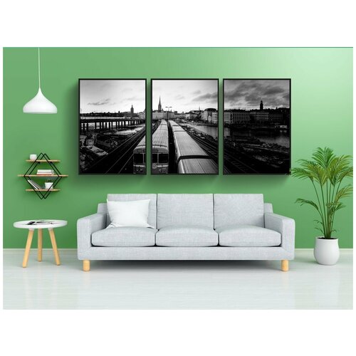 фото Набор модулных постеров для интерьера "поезда, железная дорога, город" 60x90 см. в тубусе, без рамки lotsprints