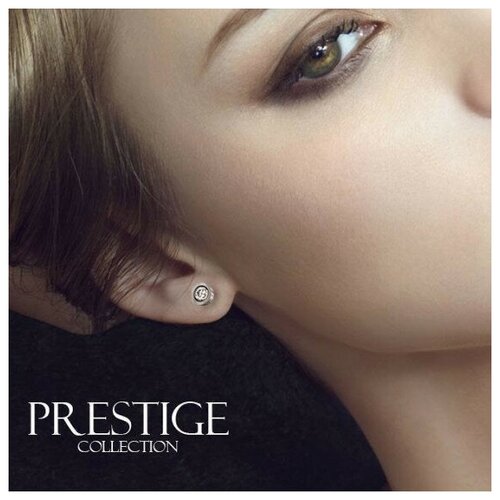 Серьги пусеты inori, фианит, размер 6 мм, серый, серебряный