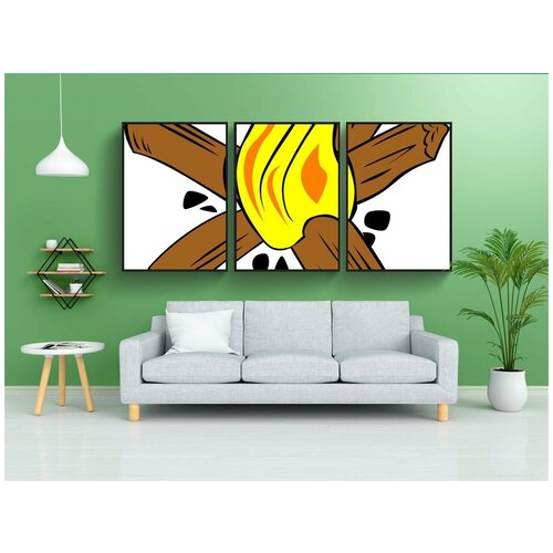 фото Набор модулных постеров для интерьера "костер, пожар, древесина" 60x90 см. в тубусе, без рамки lotsprints