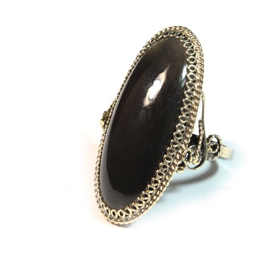 Кольцо Радуга Камня, обсидиан, размер 19, черный, коричневый