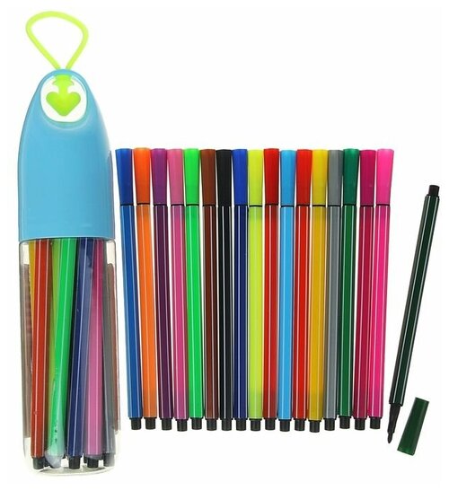 Фломастеры, 18 цветов, в пластиковом тубусе с ручкой, вентилируемый колпачок, микс. В упаковке: 1
