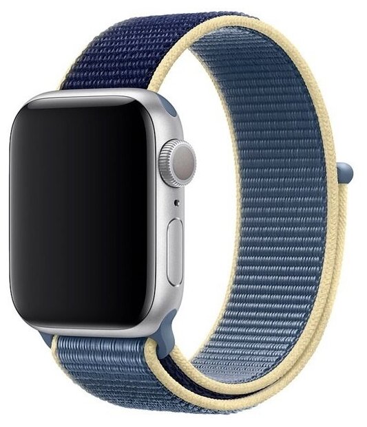 фото Ремешок для смарт-часов Apple Watch Series 1 2 3 4 SE 5 6 7 8 ultra нейлоновый тканевый браслет 42/44/45/49 мм, синий-желтый