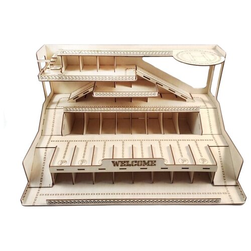 Парковка для машинок с вертолетной площадкой / Гараж для машинок /Деревянный конструктор /Паркинг