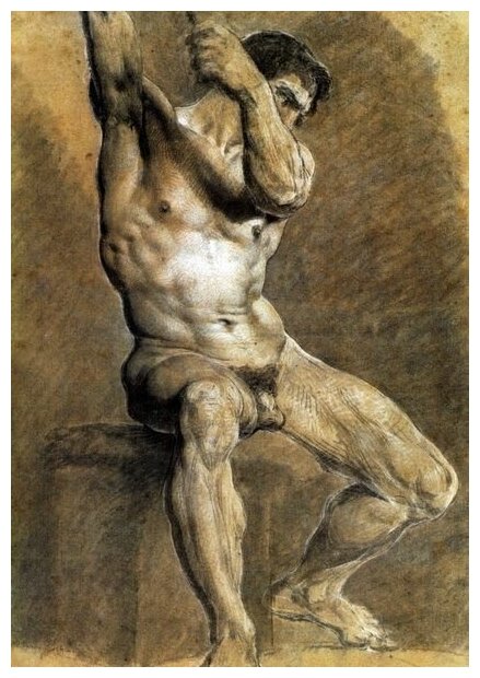 Репродукция на холсте Академия усаженного голого человека (Academie d'homme nu assis) №20 Прюдон Пьер Поль 40см. x 57см.