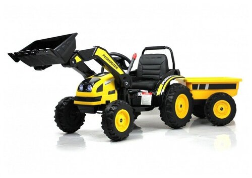 Детский электромобиль RiverToys трактор-погрузчик с прицепом HL395 жёлтый