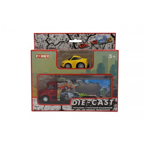 фото Набор funky toys ft61053 грузовик + машинка die-cast желтая, спусковой механизм 1:60