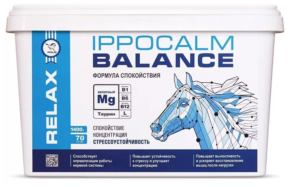 Ippocalm Иппокальм Balance успокаивающая подкормка для лошадей, 1,4 кг - фотография № 1