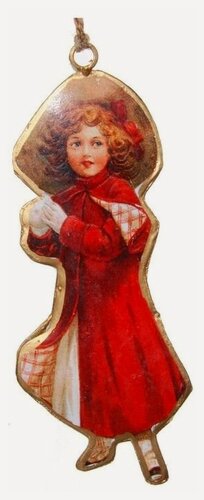 Изображение товара Металлическая ёлочная игрушка ретро коллекция - девочка В шляпе, 16 см, SHISHI 48166