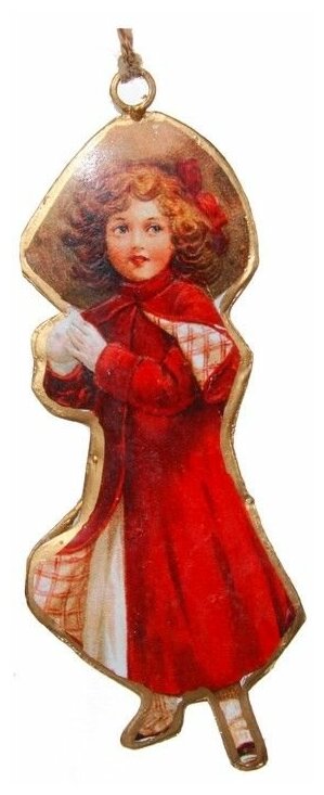 Металлическая ёлочная игрушка ретро коллекция - девочка В шляпе, 16 см, SHISHI 48166