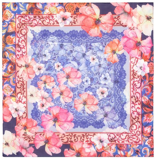 Платок Павловопосадская платочная мануфактура, 70х70 см, фиолетовый, розовый