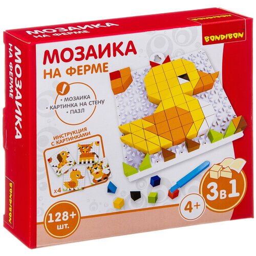 Логические, развивающие игры и игрушки Bondibon Мозаика «на ферме», 128 дет, BOX 16x4x14 см логические развивающие игры и игрушки bondibon конструктор робот краб 67 дет