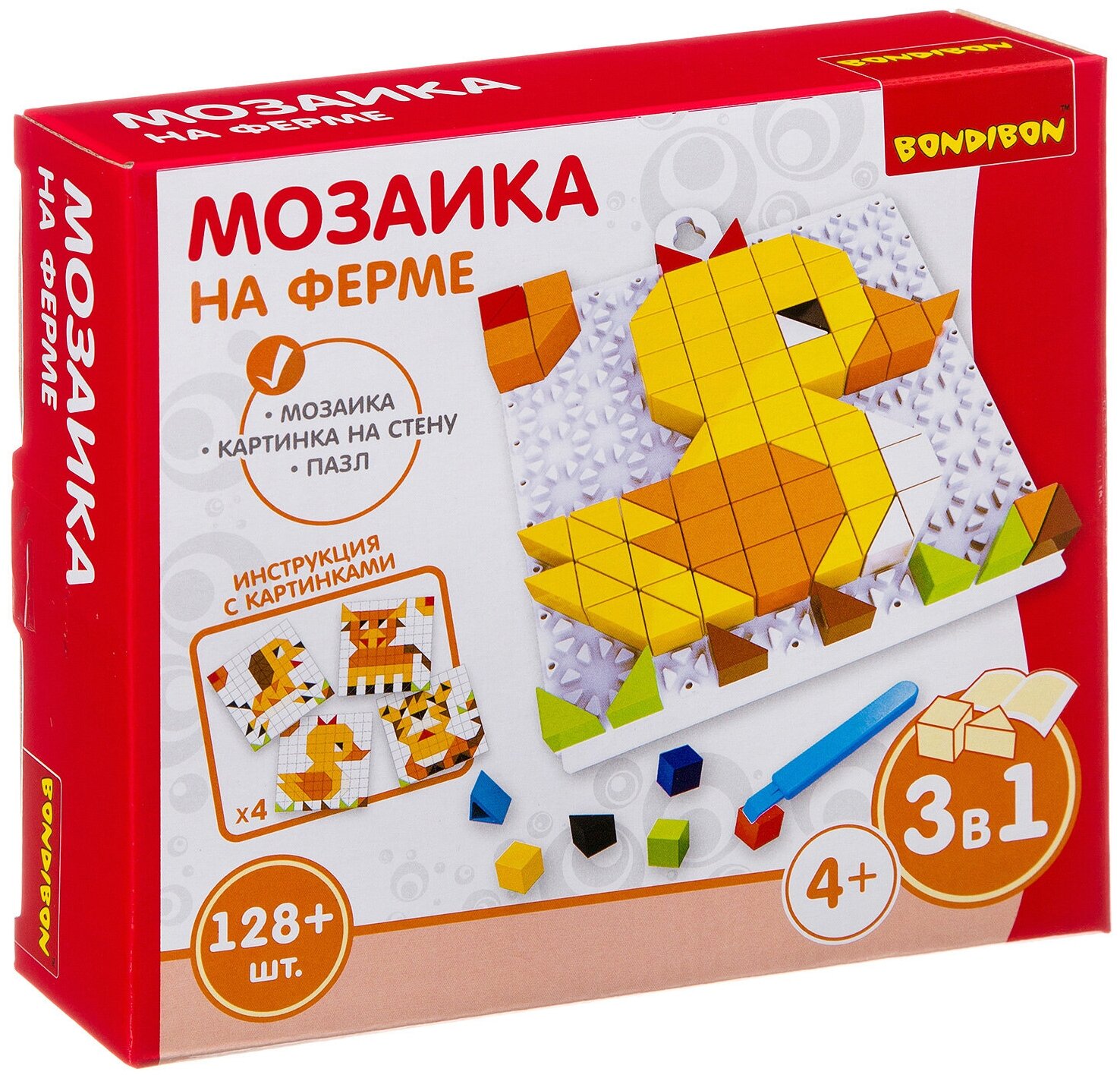 фото Логические, развивающие игры и игрушки Bondibon Мозаика «на ферме», 128 дет, BOX 16x4x14 см