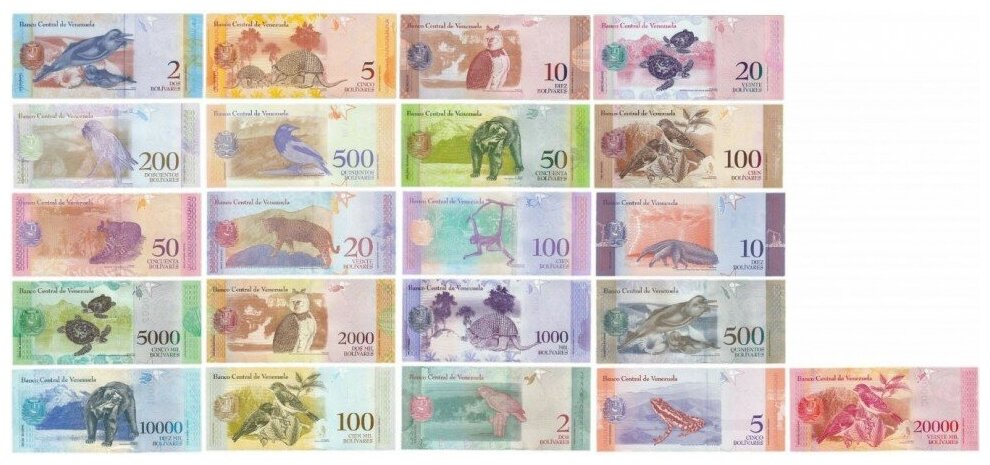 Венесуэла Полный набор банкнот 2007-2018 (21 штука) UNC