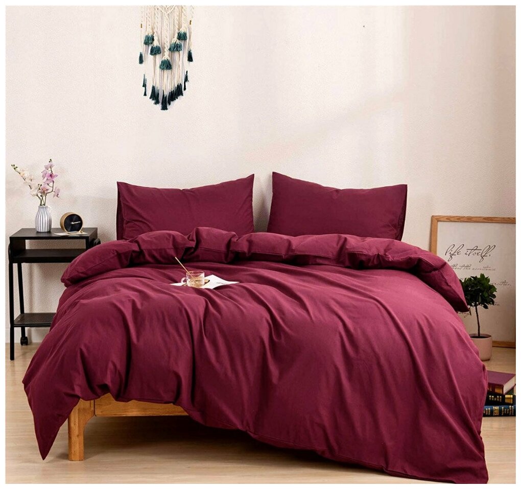 Комплект постельного белья Grazia-Textile 1,5 спальный бордовый, Сатин, наволочки 70x70 2 шт. - фотография № 1