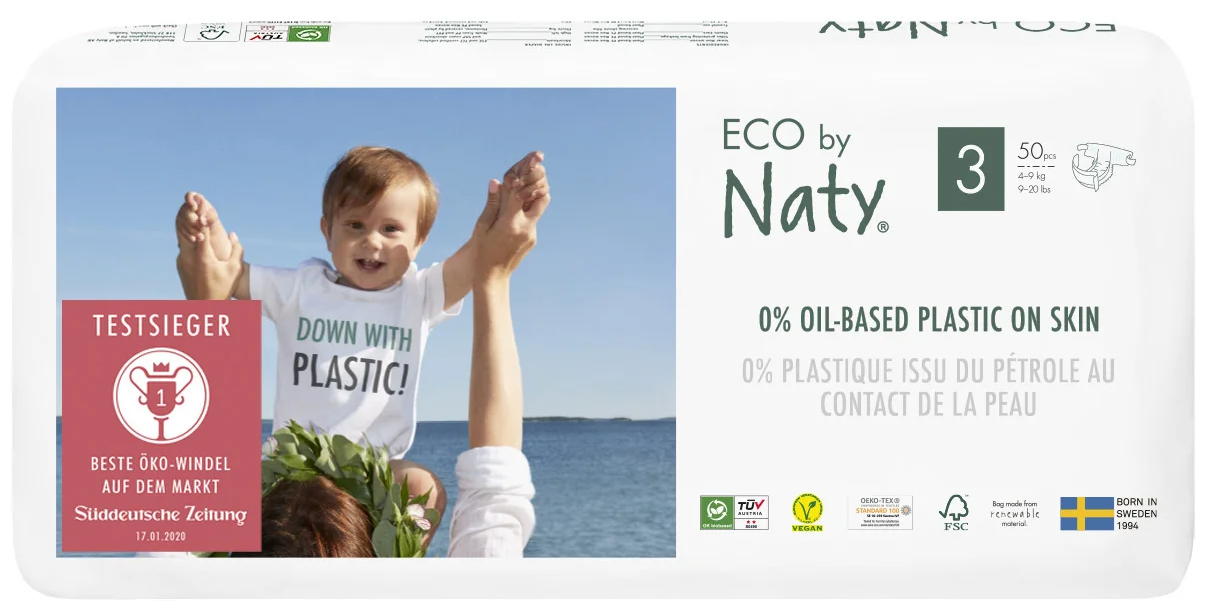 Натуральные эко подгузники Naty 4-9 кг (размер 3), на растительной основе, без хлора и пластика, веган, 50 шт
