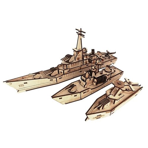 фото Сборные модели/конструктор деревянный эскадра (набор судов: линейный корабль, боевой катер, военный корабль) альтаир