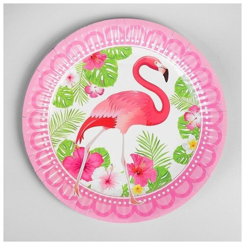 фото Тарелка бумажная «фламинго», d=18 см, набор 6 шт. страна карнавалия