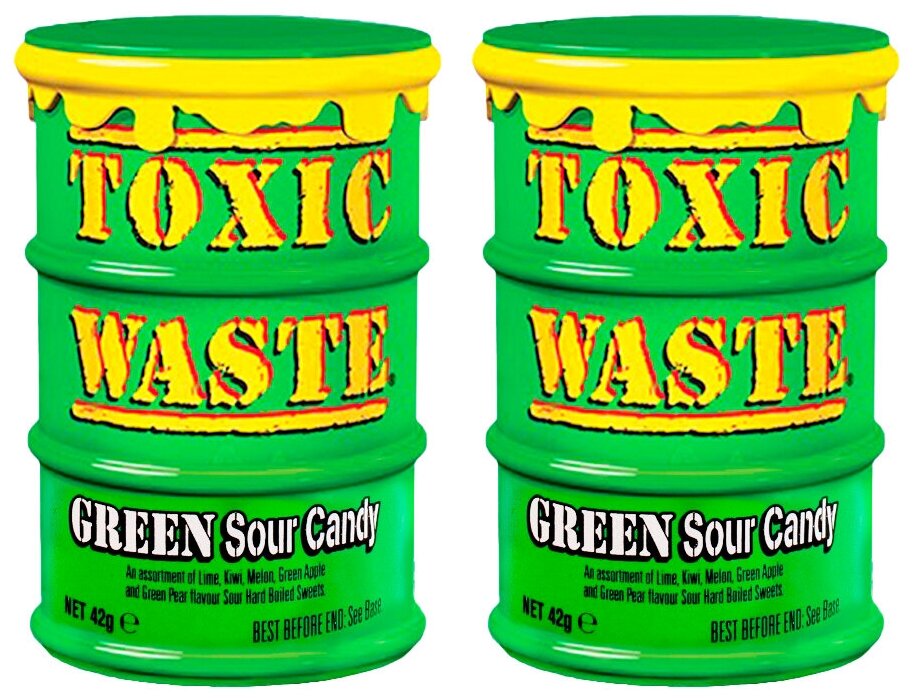 Набор кислых конфет Toxic Waste фрукты зеленая банка 42 гр. (2 шт) - фотография № 1