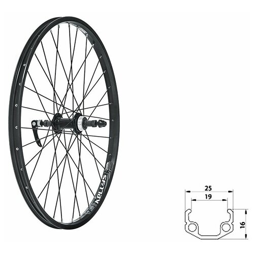 фото Колесо велосипедное kls wasper freewheel v-brake r, заднее, 24", под дисковый тормоз, чёрный kellys