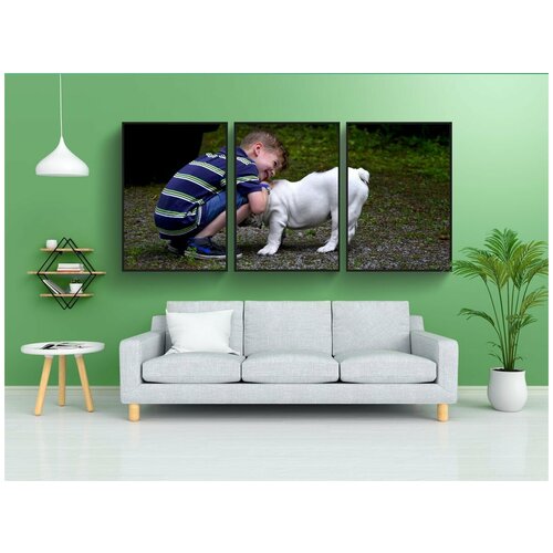 фото Набор модулных постеров для интерьера "собака, мальчик, ребенок" 60x90 см. в тубусе, без рамки lotsprints