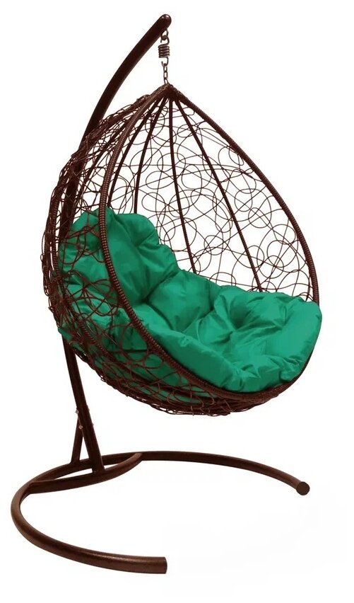 Подвесное кресло m-group капля ротанг коричневое, зелёная подушка - фотография № 1